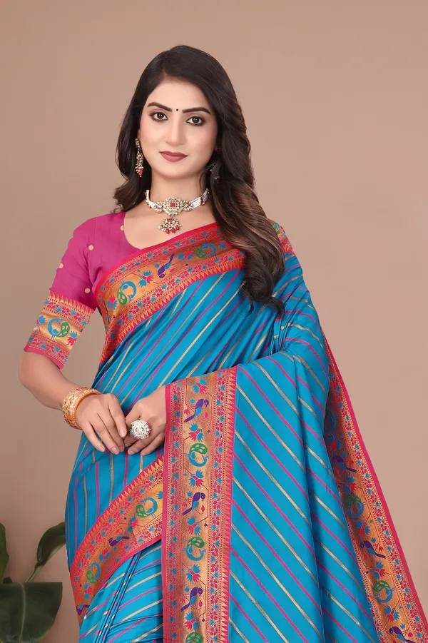 Pure_Silk_Paithani_Saree_with_Rich_Zari_Tree_&_Peacock_Motifs_|_For_Traditional_Wedding_&_Festivals_|_5.5m_Saree_+_0.8m_Blouse_(Sky_Blue_&_Pink)
