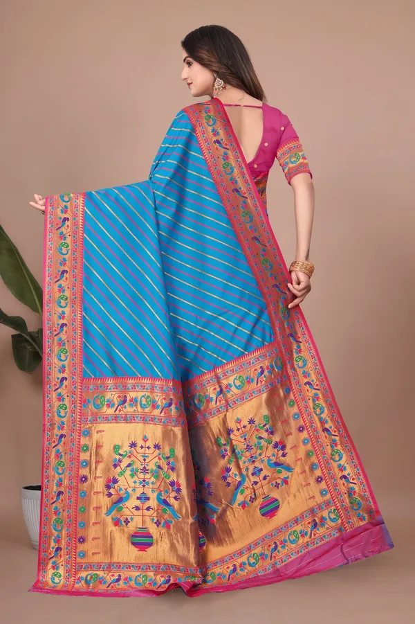 Pure_Silk_Paithani_Saree_with_Rich_Zari_Tree_&_Peacock_Motifs_|_For_Traditional_Wedding_&_Festivals_|_5.5m_Saree_+_0.8m_Blouse_(Sky_Blue_&_Pink)