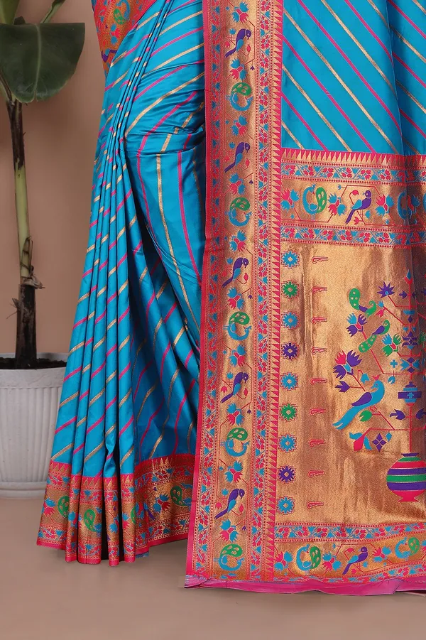 Pure_Silk_Paithani_Saree_with_Rich_Zari_Tree_&_Peacock_Motifs_|_For_Traditional_Wedding_&_Festivals_|_5.5m_Saree_+_0.8m_Blouse_(Sky_Blue_&_Pink)