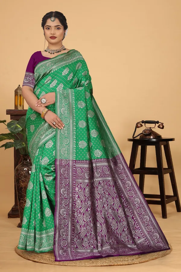 Women's_Banarasi_Silk_Saree_for_Women_|_Traditional_Woven_Saree_with_Contrast_Border_&_Pallu_|_For_Traditional,_Festive_&_Wedding_Saree_with_Blouse_Piece_(Silver_-_Green_&_Purple)