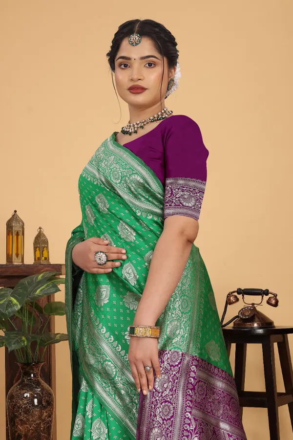 Women's_Banarasi_Silk_Saree_for_Women_|_Traditional_Woven_Saree_with_Contrast_Border_&_Pallu_|_For_Traditional,_Festive_&_Wedding_Saree_with_Blouse_Piece_(Silver_-_Green_&_Purple)