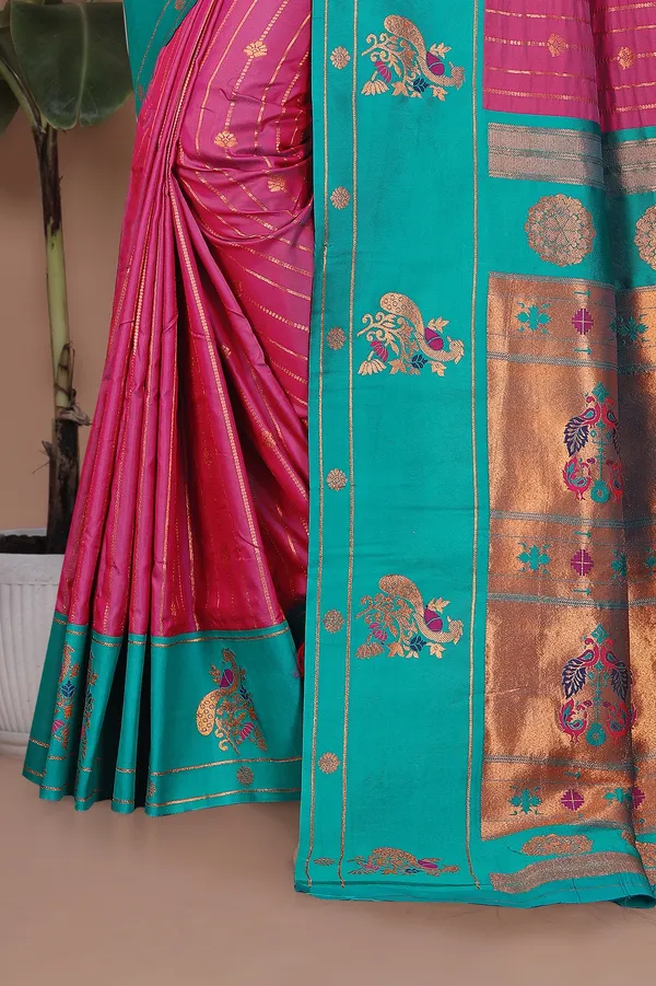 Pure_Silk_Paithani_Saree_with_Rich_Zari_Woven_Border_&_Peacock_Motifs_|_For_Traditional_Wedding_&_Festivals_|_5.5m_Saree_+_0.8m_Blouse_(Purple_&_Eastern_Blue)