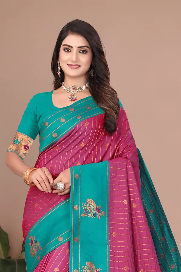 Pure_Silk_Paithani_Saree_with_Rich_Zari_Woven_Border_&_Peacock_Motifs_|_For_Traditional_Wedding_&_Festivals_|_5.5m_Saree_+_0.8m_Blouse_(Purple_&_Eastern_Blue)