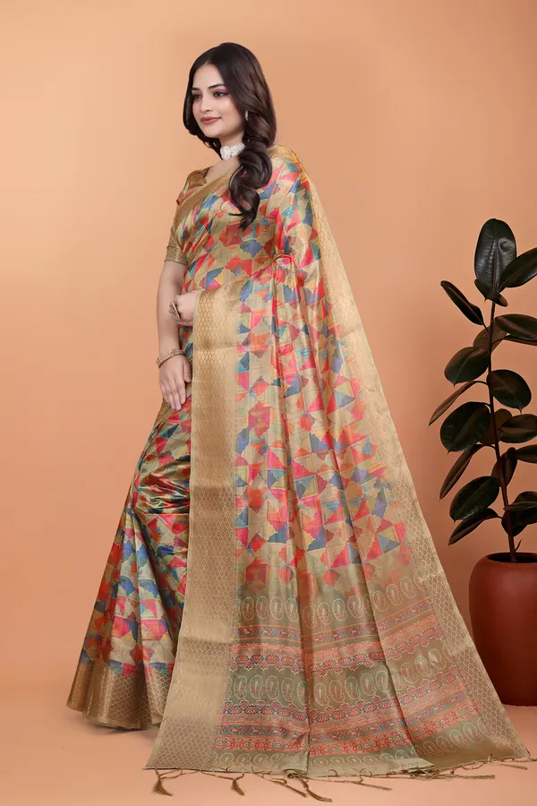 Golden_&_Multicolor_Women's_Elegant_Soft_Silk_Blend_Saree_with_Zari_Border_&_Designer_Printed_Pallu_for_Women_|_For_Traditional,_Festive_&_Wedding_|_5.5m_Saree_+_0.8m_Blouse