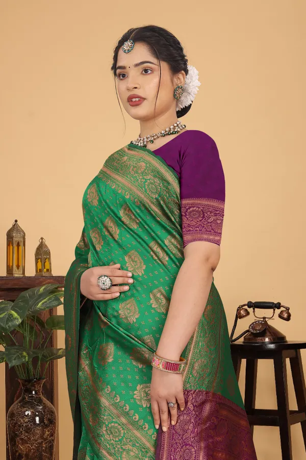 Women's_Banarasi_Silk_Saree_for_Women_|_Traditional_Woven_Saree_with_Contrast_Border_&_Pallu_|_For_Traditional,_Festive_&_Wedding_Saree_with_Blouse_Piece_(Gold_-_Green_&_Purple)
