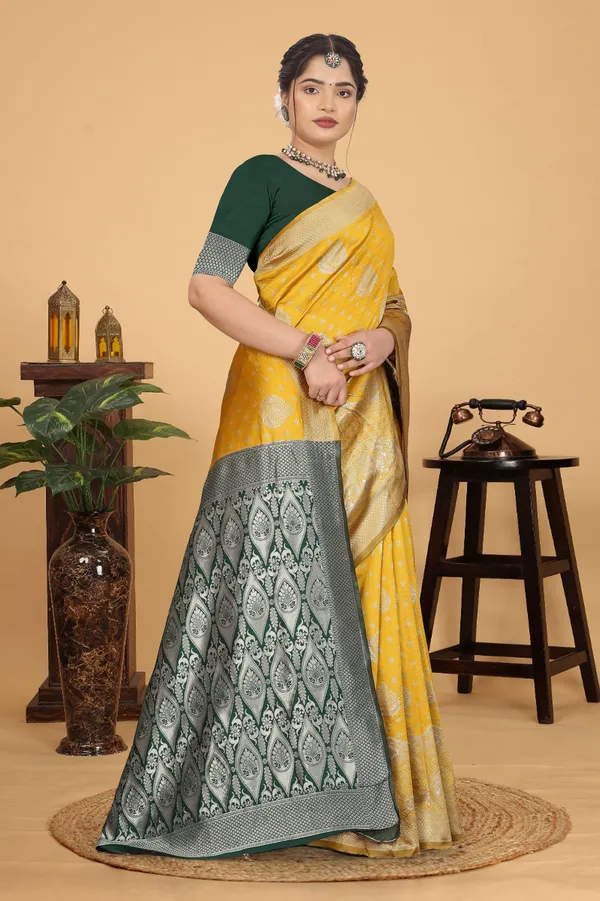 Women's_Banarasi_Silk_Saree_for_Women_|_Traditional_Woven_Saree_with_Contrast_Border_&_Pallu_|_For_Traditional,_Festive_&_Wedding_Saree_with_Blouse_Piece_(Silver_-_Yellow_&_Dark_Green)