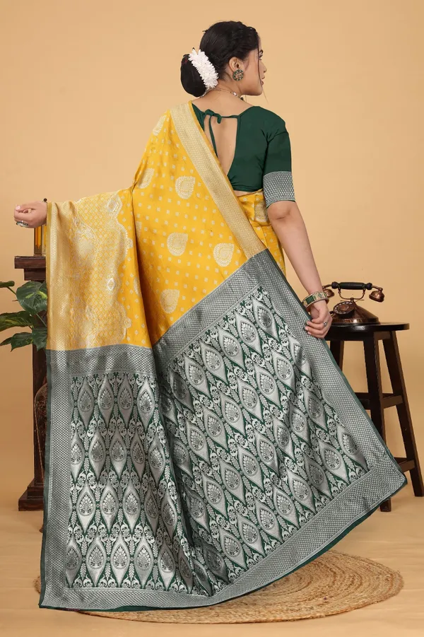 Women's_Banarasi_Silk_Saree_for_Women_|_Traditional_Woven_Saree_with_Contrast_Border_&_Pallu_|_For_Traditional,_Festive_&_Wedding_Saree_with_Blouse_Piece_(Silver_-_Yellow_&_Dark_Green)