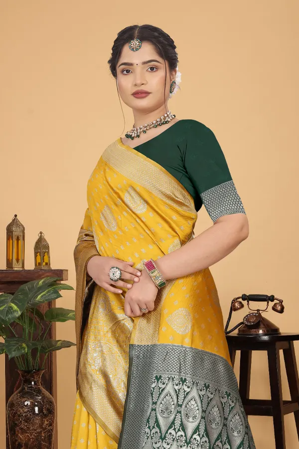 Women's_Banarasi_Silk_Saree_for_Women_|_Traditional_Woven_Saree_with_Contrast_Border_&_Pallu_|_For_Traditional,_Festive_&_Wedding_Saree_with_Blouse_Piece_(Silver_-_Yellow_&_Dark_Green)