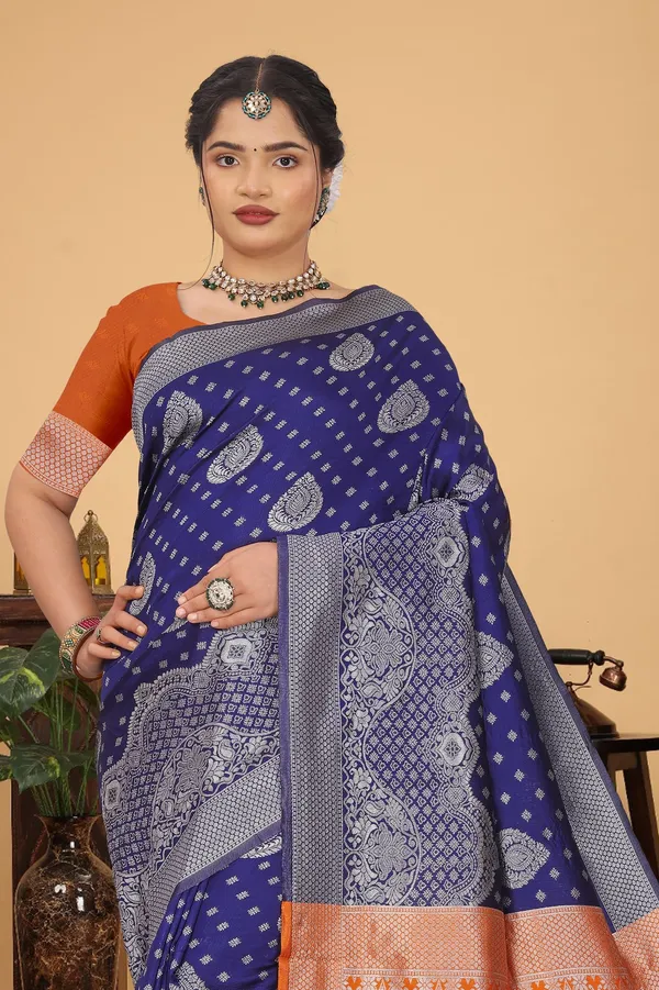 Women's_Banarasi_Silk_Saree_for_Women_|_Traditional_Woven_Saree_with_Contrast_Border_&_Pallu_|_For_Traditional,_Festive_&_Wedding_Saree_with_Blouse_Piece_(Silver_-_Dark_Blue_&_Orange)