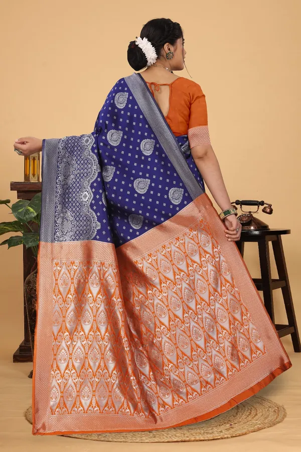 Women's_Banarasi_Silk_Saree_for_Women_|_Traditional_Woven_Saree_with_Contrast_Border_&_Pallu_|_For_Traditional,_Festive_&_Wedding_Saree_with_Blouse_Piece_(Silver_-_Dark_Blue_&_Orange)