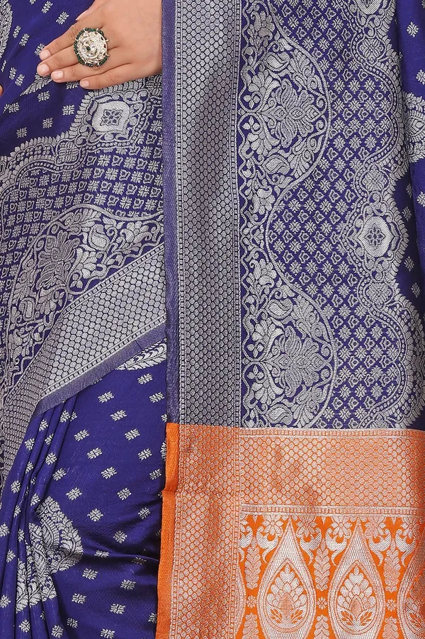 Women's_Banarasi_Silk_Saree_for_Women_|_Traditional_Woven_Saree_with_Contrast_Border_&_Pallu_|_For_Traditional,_Festive_&_Wedding_Saree_with_Blouse_Piece_(Silver_-_Dark_Blue_&_Orange)