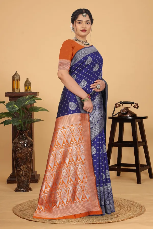 Women's_Banarasi_Silk_Saree_for_Women_|_Traditional_Woven_Saree_with_Contrast_Border_&_Pallu_|_For_Traditional,_Festive_&_Wedding_Saree_with_Blouse_Piece_(Silver_-_Dark_Blue_&_Orange)