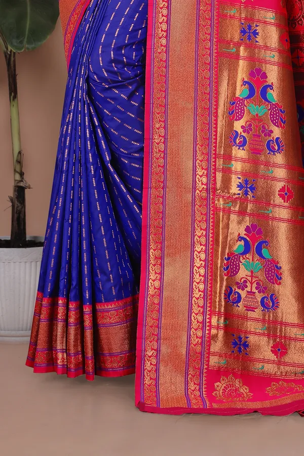 Pure_Silk_Paithani_Saree_with_Rich_Zari_Woven_Border_&_Peacock_Motifs_|_For_Traditional_Wedding_&_Festivals_|_5.5m_Saree_+_0.8m_Blouse_(Violet_Blue_&_Pink)