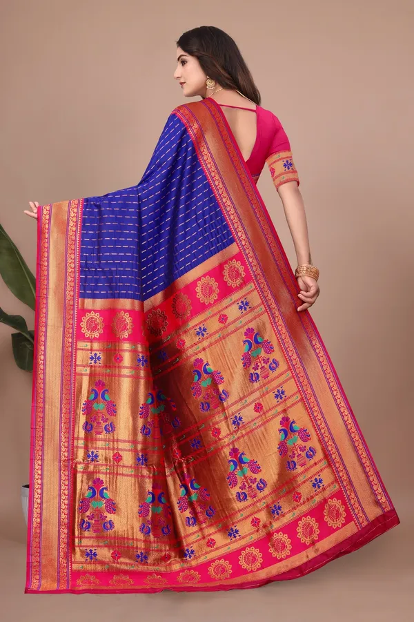 Pure_Silk_Paithani_Saree_with_Rich_Zari_Woven_Border_&_Peacock_Motifs_|_For_Traditional_Wedding_&_Festivals_|_5.5m_Saree_+_0.8m_Blouse_(Violet_Blue_&_Pink)