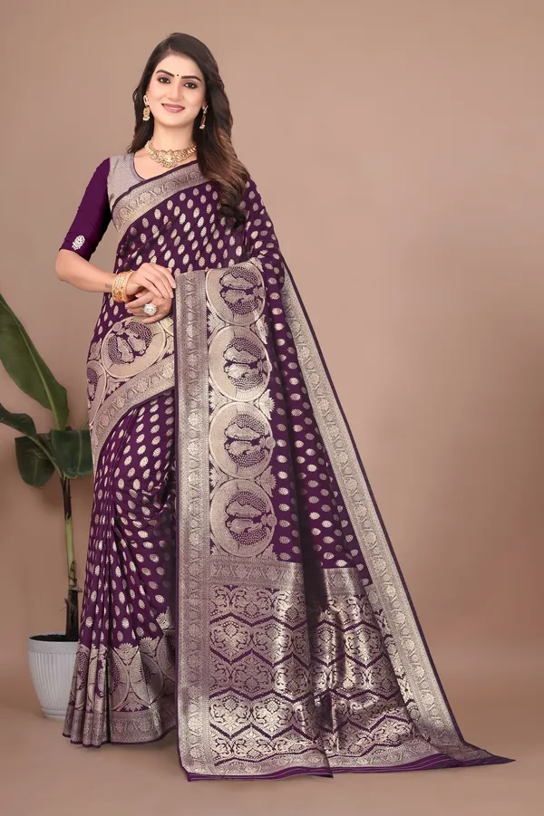 Purple_Banarasi_Silk_Saree_with_Gold_&_Silver_Zari_for_Women_|_For_Traditional_Wedding_&_Festivals_|_5.5m_Saree_+_0.8m_Blouse