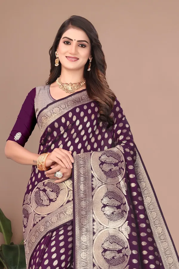 Purple_Banarasi_Silk_Saree_with_Gold_&_Silver_Zari_for_Women_|_For_Traditional_Wedding_&_Festivals_|_5.5m_Saree_+_0.8m_Blouse
