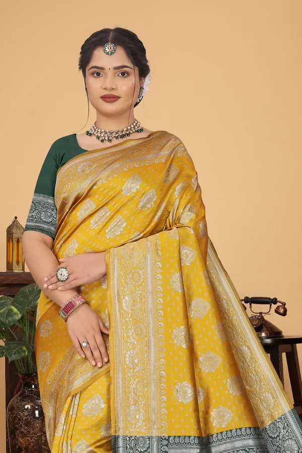 Women's_Banarasi_Silk_Saree_for_Women_|_Traditional_Woven_Saree_with_Contrast_Border_&_Pallu_|_For_Traditional,_Festive_&_Wedding_Saree_with_Blouse_Piece_(Silver_-_Yellow_&_Dark_Green)