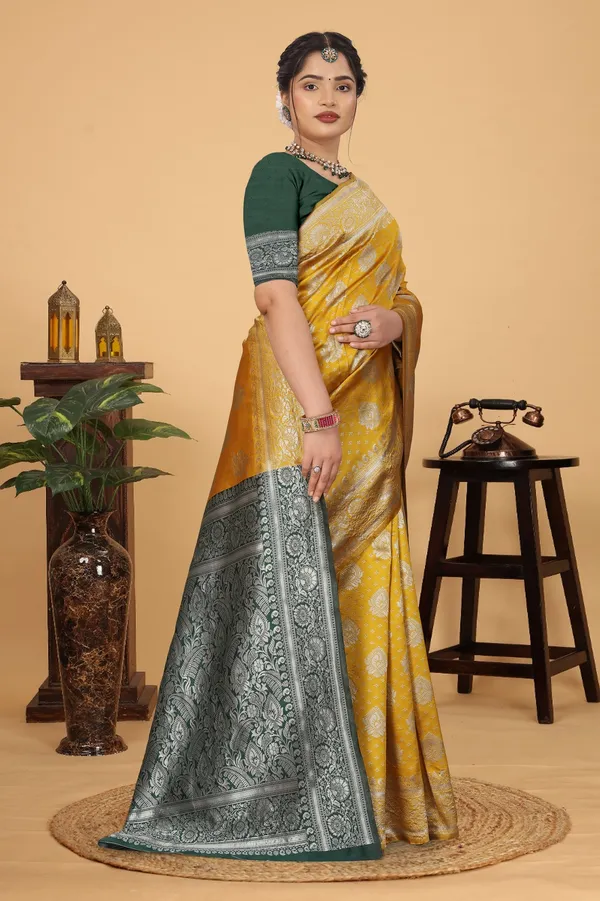Women's_Banarasi_Silk_Saree_for_Women_|_Traditional_Woven_Saree_with_Contrast_Border_&_Pallu_|_For_Traditional,_Festive_&_Wedding_Saree_with_Blouse_Piece_(Silver_-_Yellow_&_Dark_Green)