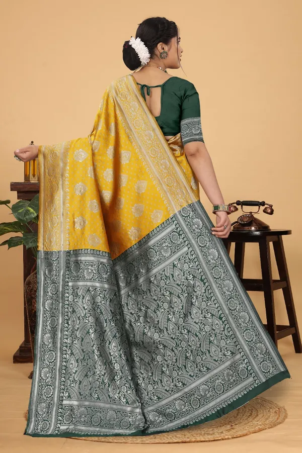 Women's_Banarasi_Silk_Saree_for_Women_|_Traditional_Woven_Saree_with_Contrast_Border_&_Pallu_|_For_Traditional,_Festive_&_Wedding_Saree_with_Blouse_Piece_(Silver_-_Yellow_&_Dark_Green)