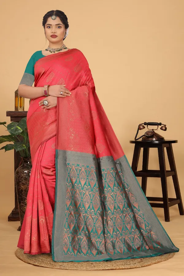 Women's_Banarasi_Silk_Saree_for_Women_|_Traditional_Woven_Saree_with_Contrast_Border_&_Pallu_|_For_Traditional,_Festive_&_Wedding_Saree_with_Blouse_Piece_(Gold_-_Pink_&_Light_Green)