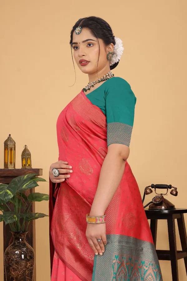 Women's_Banarasi_Silk_Saree_for_Women_|_Traditional_Woven_Saree_with_Contrast_Border_&_Pallu_|_For_Traditional,_Festive_&_Wedding_Saree_with_Blouse_Piece_(Gold_-_Pink_&_Light_Green)