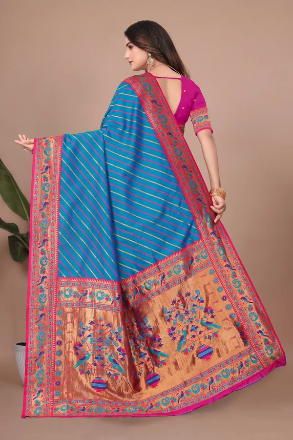 Pure_Silk_Paithani_Saree_with_Rich_Zari_Tree_&_Peacock_Motifs_|_For_Traditional_Wedding_&_Festivals_|_5.5m_Saree_+_0.8m_Blouse_(Royal_Blue_&_Pink)