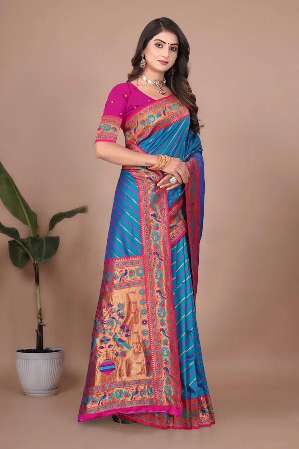 Pure_Silk_Paithani_Saree_with_Rich_Zari_Tree_&_Peacock_Motifs_|_For_Traditional_Wedding_&_Festivals_|_5.5m_Saree_+_0.8m_Blouse_(Royal_Blue_&_Pink)