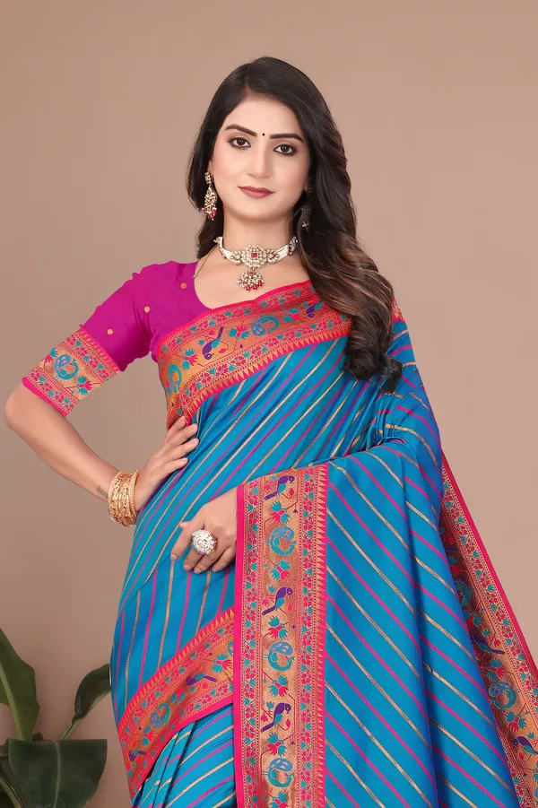 Pure_Silk_Paithani_Saree_with_Rich_Zari_Tree_&_Peacock_Motifs_|_For_Traditional_Wedding_&_Festivals_|_5.5m_Saree_+_0.8m_Blouse_(Royal_Blue_&_Pink)