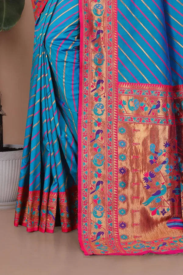 Pure_Silk_Paithani_Saree_with_Rich_Zari_Tree_&_Peacock_Motifs_|_For_Traditional_Wedding_&_Festivals_|_5.5m_Saree_+_0.8m_Blouse_(Royal_Blue_&_Pink)