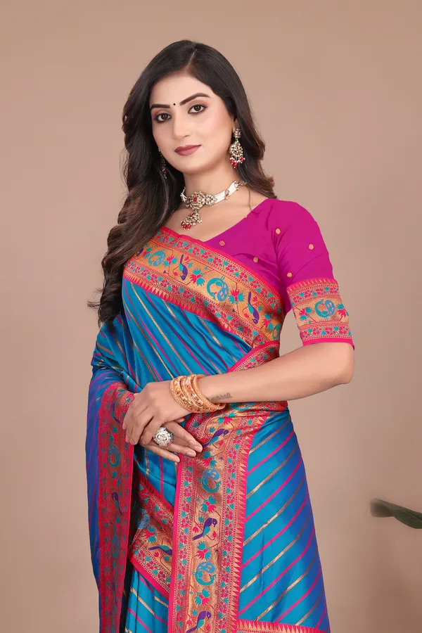 Pure_Silk_Paithani_Saree_with_Rich_Zari_Tree_&_Peacock_Motifs_|_For_Traditional_Wedding_&_Festivals_|_5.5m_Saree_+_0.8m_Blouse_(Royal_Blue_&_Pink)