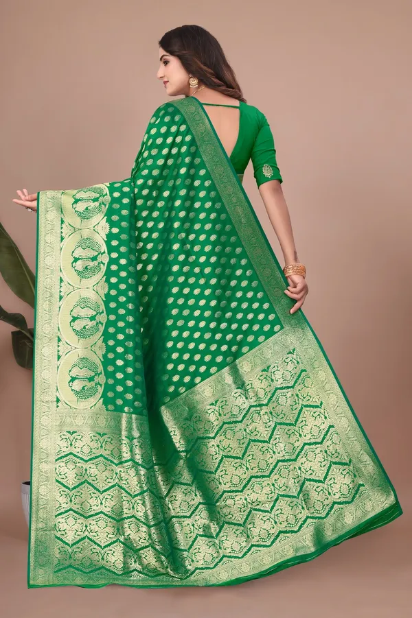 Bottle_Green_Banarasi_Silk_Saree_with_Gold_&_Silver_Zari_for_Women_|_For_Traditional_Wedding_&_Festivals_|_5.5m_Saree_+_0.8m_Blouse