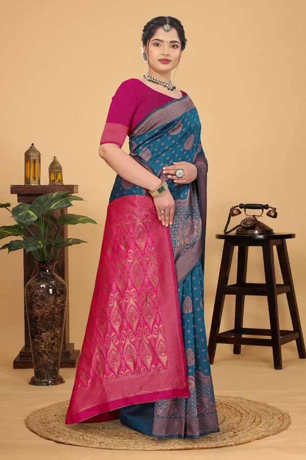 Women's_Banarasi_Silk_Saree_for_Women_|_Traditional_Woven_Saree_with_Contrast_Border_&_Pallu_|_For_Traditional,_Festive_&_Wedding_Saree_with_Blouse_Piece_(Gold_-_Blue_&_Pink)