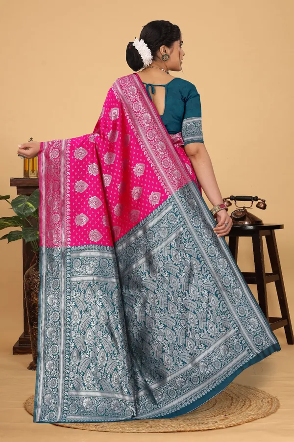 Women's_Banarasi_Silk_Saree_for_Women_|_Traditional_Woven_Saree_with_Contrast_Border_&_Pallu_|_For_Traditional,_Festive_&_Wedding_Saree_with_Blouse_Piece_(Silver_-_Pink_&_Dark_Green)