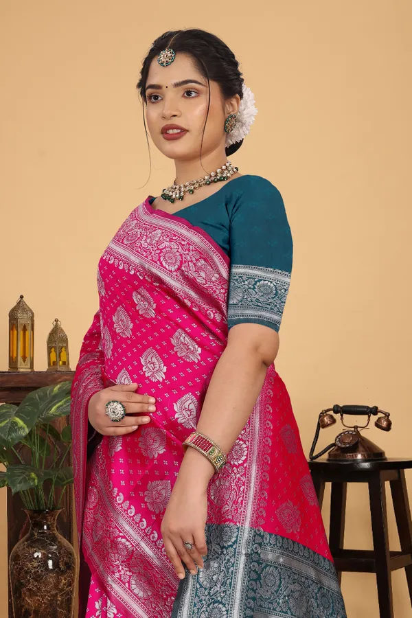 Women's_Banarasi_Silk_Saree_for_Women_|_Traditional_Woven_Saree_with_Contrast_Border_&_Pallu_|_For_Traditional,_Festive_&_Wedding_Saree_with_Blouse_Piece_(Silver_-_Pink_&_Dark_Green)