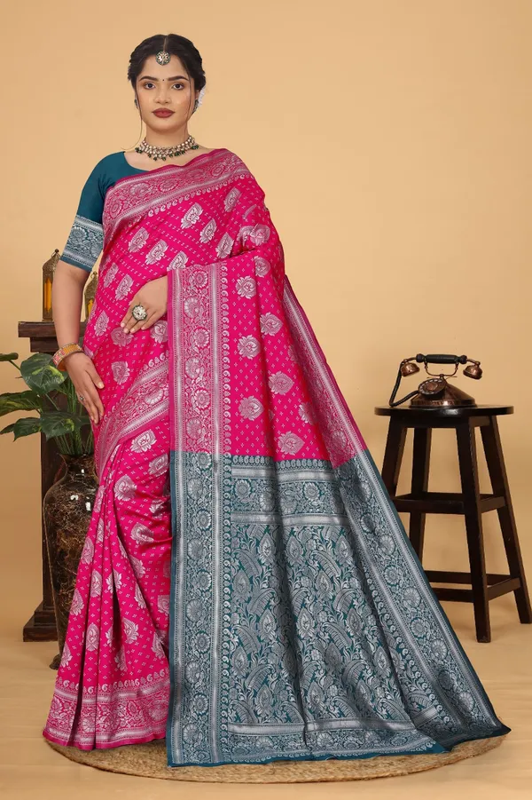 Women's_Banarasi_Silk_Saree_for_Women_|_Traditional_Woven_Saree_with_Contrast_Border_&_Pallu_|_For_Traditional,_Festive_&_Wedding_Saree_with_Blouse_Piece_(Silver_-_Pink_&_Dark_Green)