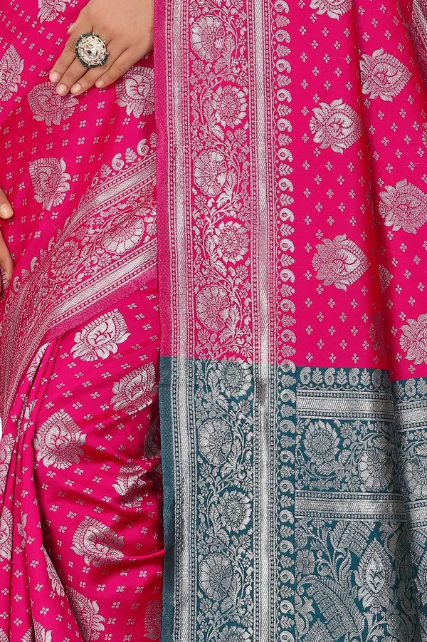 Women's_Banarasi_Silk_Saree_for_Women_|_Traditional_Woven_Saree_with_Contrast_Border_&_Pallu_|_For_Traditional,_Festive_&_Wedding_Saree_with_Blouse_Piece_(Silver_-_Pink_&_Dark_Green)