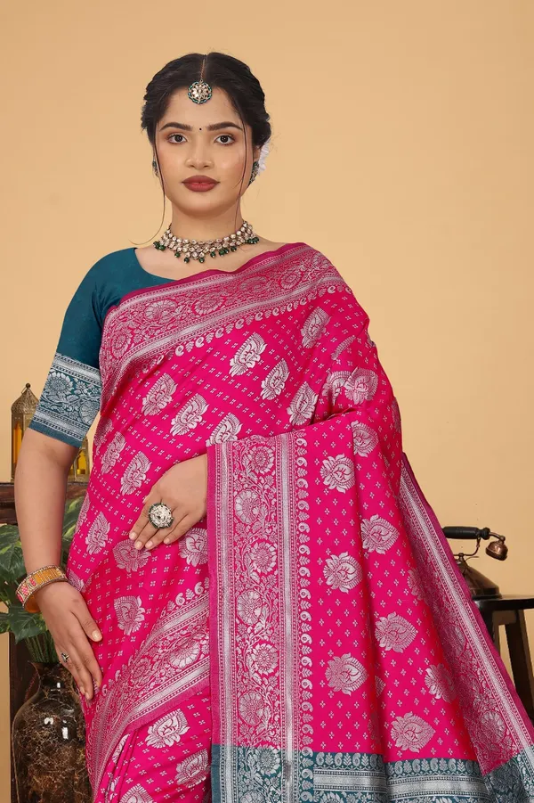 Women's_Banarasi_Silk_Saree_for_Women_|_Traditional_Woven_Saree_with_Contrast_Border_&_Pallu_|_For_Traditional,_Festive_&_Wedding_Saree_with_Blouse_Piece_(Silver_-_Pink_&_Dark_Green)