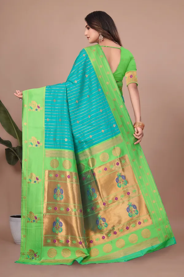 Pure_Silk_Paithani_Saree_with_Rich_Zari_Woven_Border_&_Peacock_Motifs_|_For_Traditional_Wedding_&_Festivals_|_5.5m_Saree_+_0.8m_Blouse_(Sky_Blue_&_paris_Green)