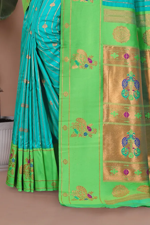 Pure_Silk_Paithani_Saree_with_Rich_Zari_Woven_Border_&_Peacock_Motifs_|_For_Traditional_Wedding_&_Festivals_|_5.5m_Saree_+_0.8m_Blouse_(Sky_Blue_&_paris_Green)