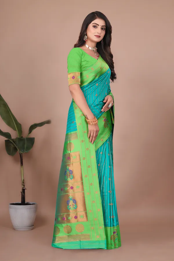 Pure_Silk_Paithani_Saree_with_Rich_Zari_Woven_Border_&_Peacock_Motifs_|_For_Traditional_Wedding_&_Festivals_|_5.5m_Saree_+_0.8m_Blouse_(Sky_Blue_&_paris_Green)