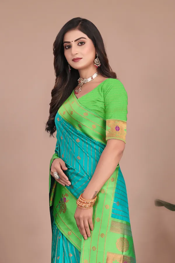Pure_Silk_Paithani_Saree_with_Rich_Zari_Woven_Border_&_Peacock_Motifs_|_For_Traditional_Wedding_&_Festivals_|_5.5m_Saree_+_0.8m_Blouse_(Sky_Blue_&_paris_Green)