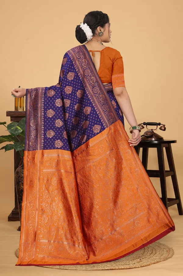 Women's_Banarasi_Silk_Saree_for_Women_|_Traditional_Woven_Saree_with_Contrast_Border_&_Pallu_|_For_Traditional,_Festive_&_Wedding_Saree_with_Blouse_Piece_(Gold_-_Dark_Blue_&_Orange)