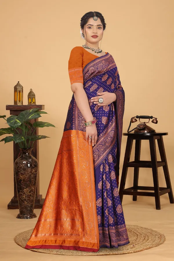 Women's_Banarasi_Silk_Saree_for_Women_|_Traditional_Woven_Saree_with_Contrast_Border_&_Pallu_|_For_Traditional,_Festive_&_Wedding_Saree_with_Blouse_Piece_(Gold_-_Dark_Blue_&_Orange)