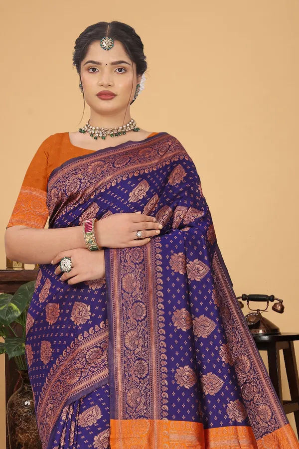 Women's_Banarasi_Silk_Saree_for_Women_|_Traditional_Woven_Saree_with_Contrast_Border_&_Pallu_|_For_Traditional,_Festive_&_Wedding_Saree_with_Blouse_Piece_(Gold_-_Dark_Blue_&_Orange)