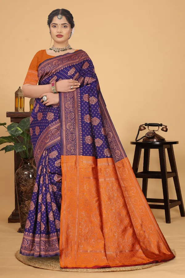 Women's_Banarasi_Silk_Saree_for_Women_|_Traditional_Woven_Saree_with_Contrast_Border_&_Pallu_|_For_Traditional,_Festive_&_Wedding_Saree_with_Blouse_Piece_(Gold_-_Dark_Blue_&_Orange)