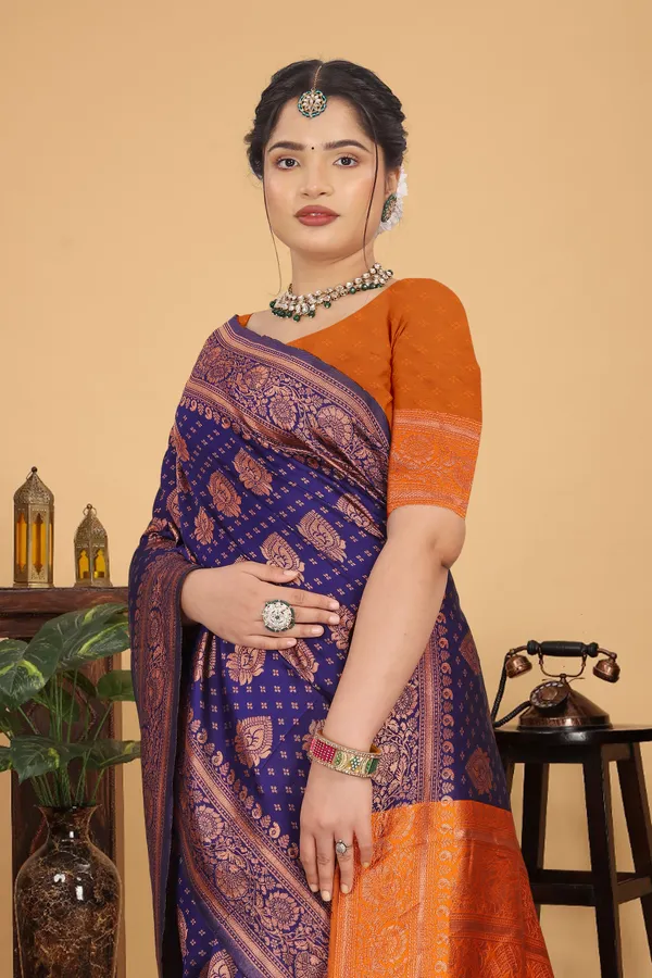 Women's_Banarasi_Silk_Saree_for_Women_|_Traditional_Woven_Saree_with_Contrast_Border_&_Pallu_|_For_Traditional,_Festive_&_Wedding_Saree_with_Blouse_Piece_(Gold_-_Dark_Blue_&_Orange)