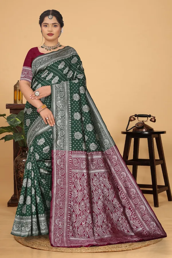 Women's_Banarasi_Silk_Saree_for_Women_|_Traditional_Woven_Saree_with_Contrast_Border_&_Pallu_|_For_Traditional,_Festive_&_Wedding_Saree_with_Blouse_Piece_(Silver_-_Dark_Green_&_Red)