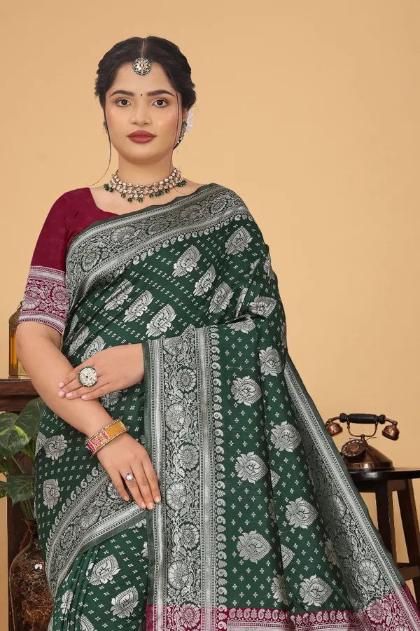 Women's_Banarasi_Silk_Saree_for_Women_|_Traditional_Woven_Saree_with_Contrast_Border_&_Pallu_|_For_Traditional,_Festive_&_Wedding_Saree_with_Blouse_Piece_(Silver_-_Dark_Green_&_Red)
