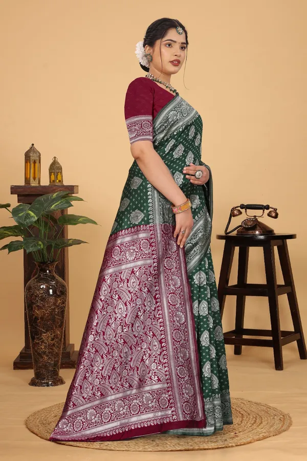 Women's_Banarasi_Silk_Saree_for_Women_|_Traditional_Woven_Saree_with_Contrast_Border_&_Pallu_|_For_Traditional,_Festive_&_Wedding_Saree_with_Blouse_Piece_(Silver_-_Dark_Green_&_Red)