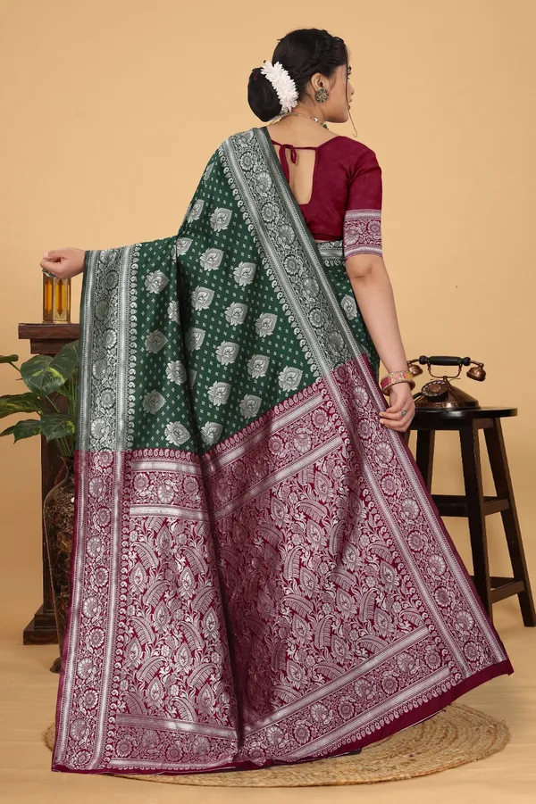 Women's_Banarasi_Silk_Saree_for_Women_|_Traditional_Woven_Saree_with_Contrast_Border_&_Pallu_|_For_Traditional,_Festive_&_Wedding_Saree_with_Blouse_Piece_(Silver_-_Dark_Green_&_Red)